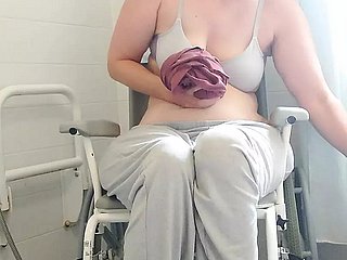 Paraplegic devilish Purplewheelz British milf peeing in the air the shower