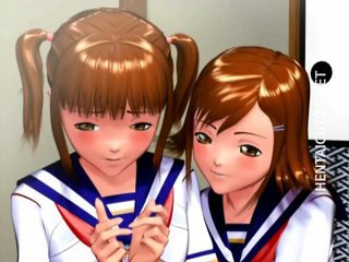 Foppish 3D anime schoolmeisjes krijgt genageld